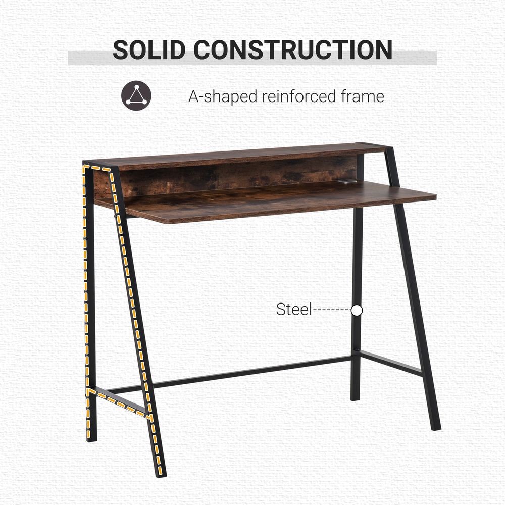 Rustic Brown Writing Desk with Storage Shelf, Perfect for Computer Workstation