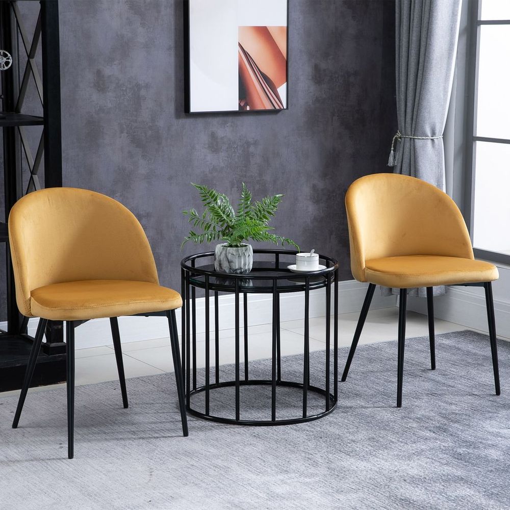 2 Modern Upholstered Fabric Bucket Seat Dining Chairs - Living Room, Yellow