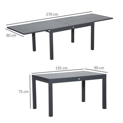 Extendable Garden Table 10 Seater for Lawn Balcony and Backyard Grey Outsunny