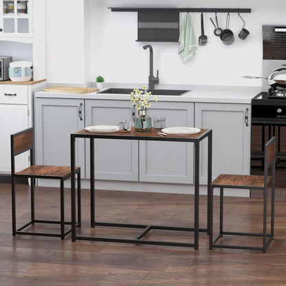 Steel Frame MDF Bar Stool and Table Set for 2-Seaters, Wood Tone