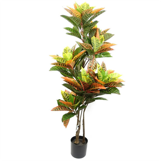 140cm Codiaeum Tree - Artificial with 179 Leaves for Colourful Spaces