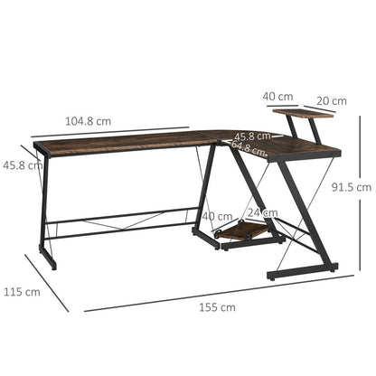 L-Shaped Round Corner Gaming Table with Storage Shelf for Organised Workspaces