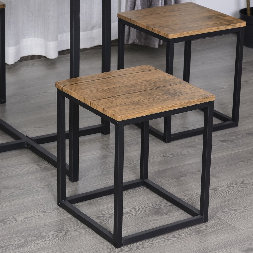 5-Piece Dining Set with MDF Topped Steel Table and 4 Stools in Black and Brown