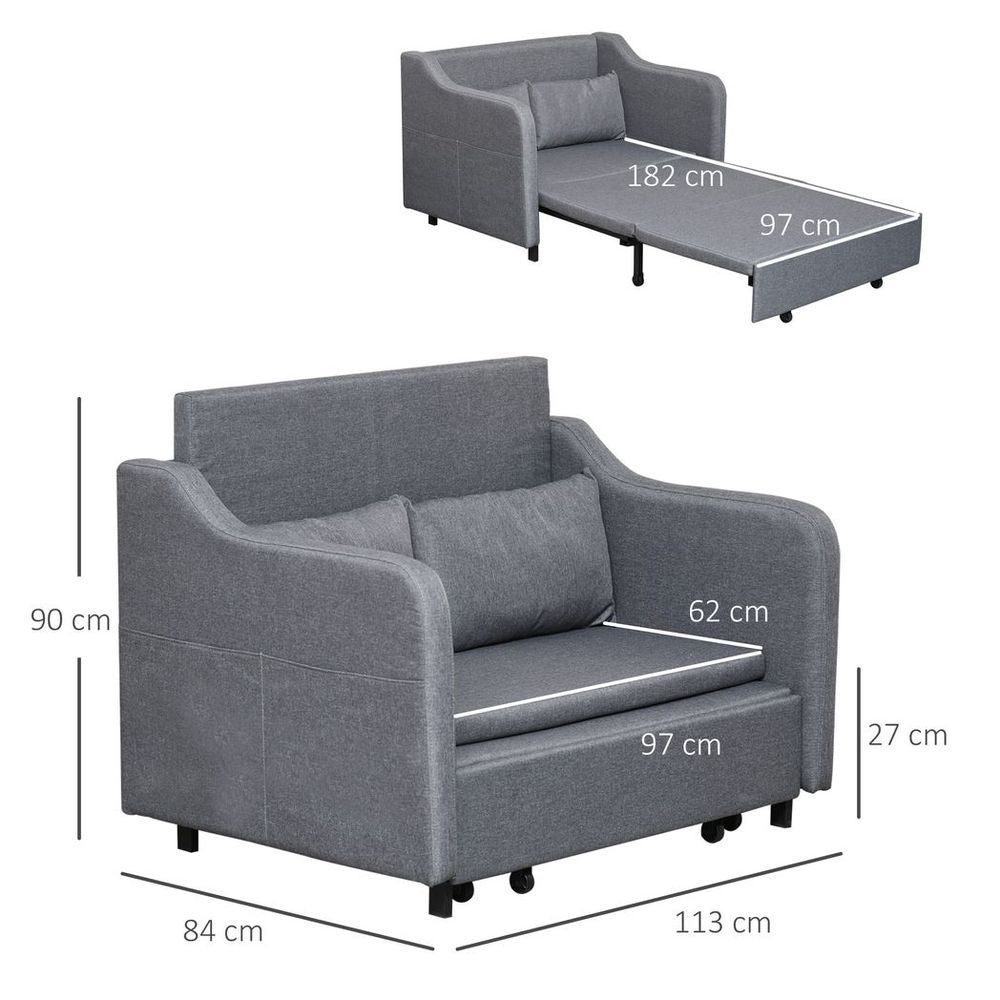 Grey Pull-Out Sofa Bed: Fabric 2-Seater Couch for Living Room