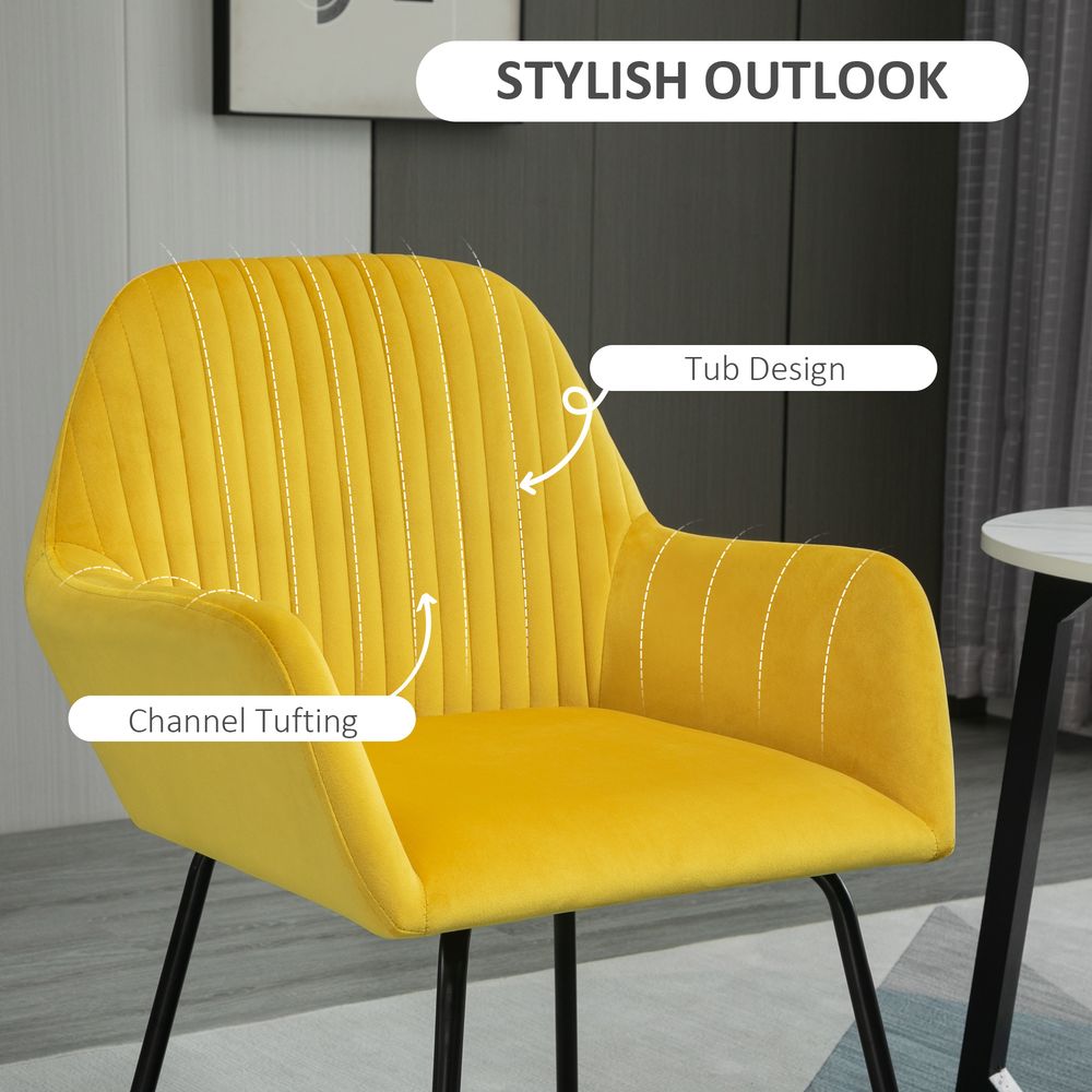 Yellow Velvet-Feel Upholstered Lounge Chair with Metal Base for Bright Interiors