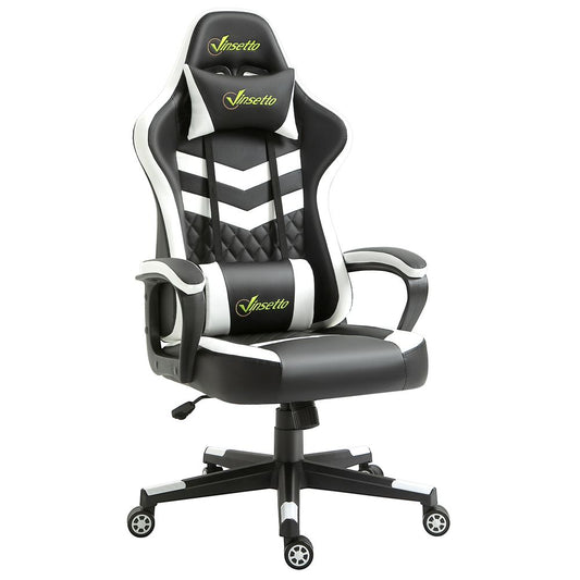 Black and White Gaming Chair with Lumbar Support for Optimal Office Comfort