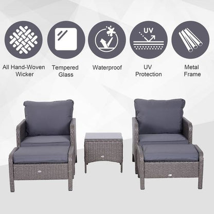 5 Pcs Rattan Furniture Set, Steel Frame-Grey