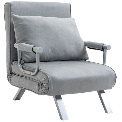 Foldable Portable Sofa Bed Armchair with Pillow, Light Grey Lounge Sleeper