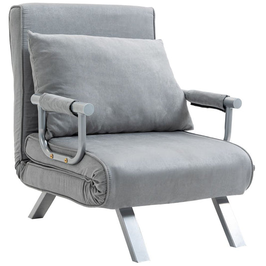 Foldable Portable Sofa Bed Armchair with Pillow, Light Grey Lounge Sleeper