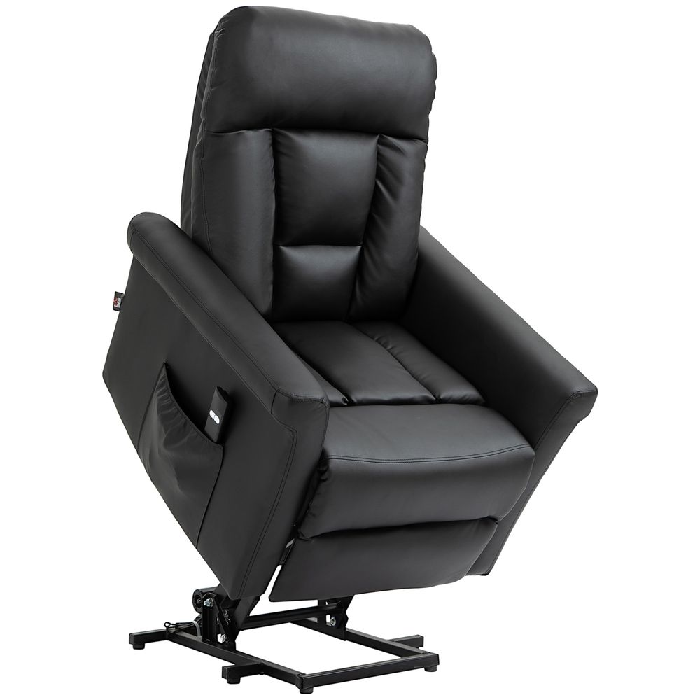 Black PU Leather Power Lift Recliner with Side Pocket for Storage and Comfort