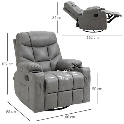 Grey PU Leather Manual Recliner Armchair with 360° Swivel Function for Comfort