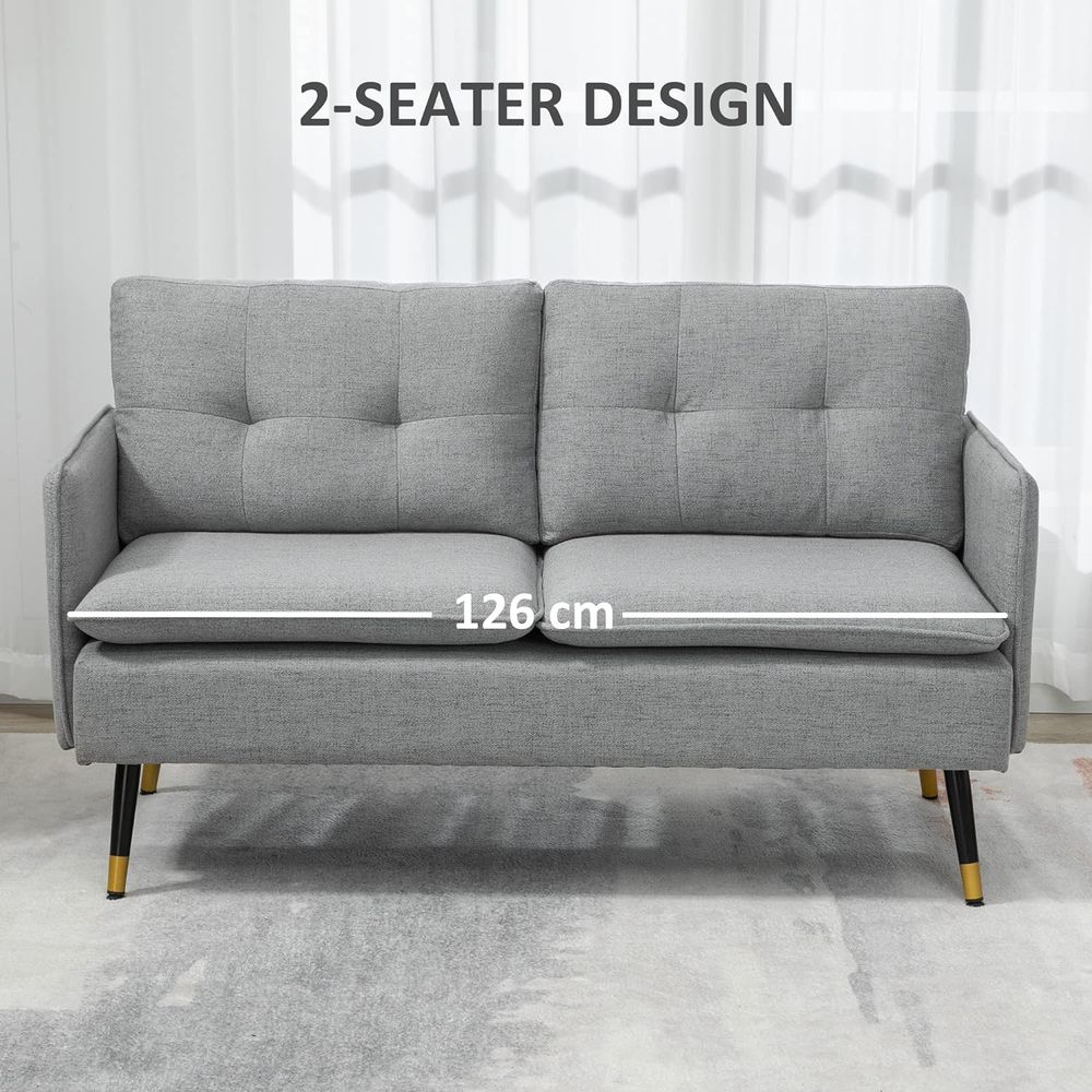 Grey Modern Upholstered Two-Seater Sofa for Living Room or Bedroom Comfort