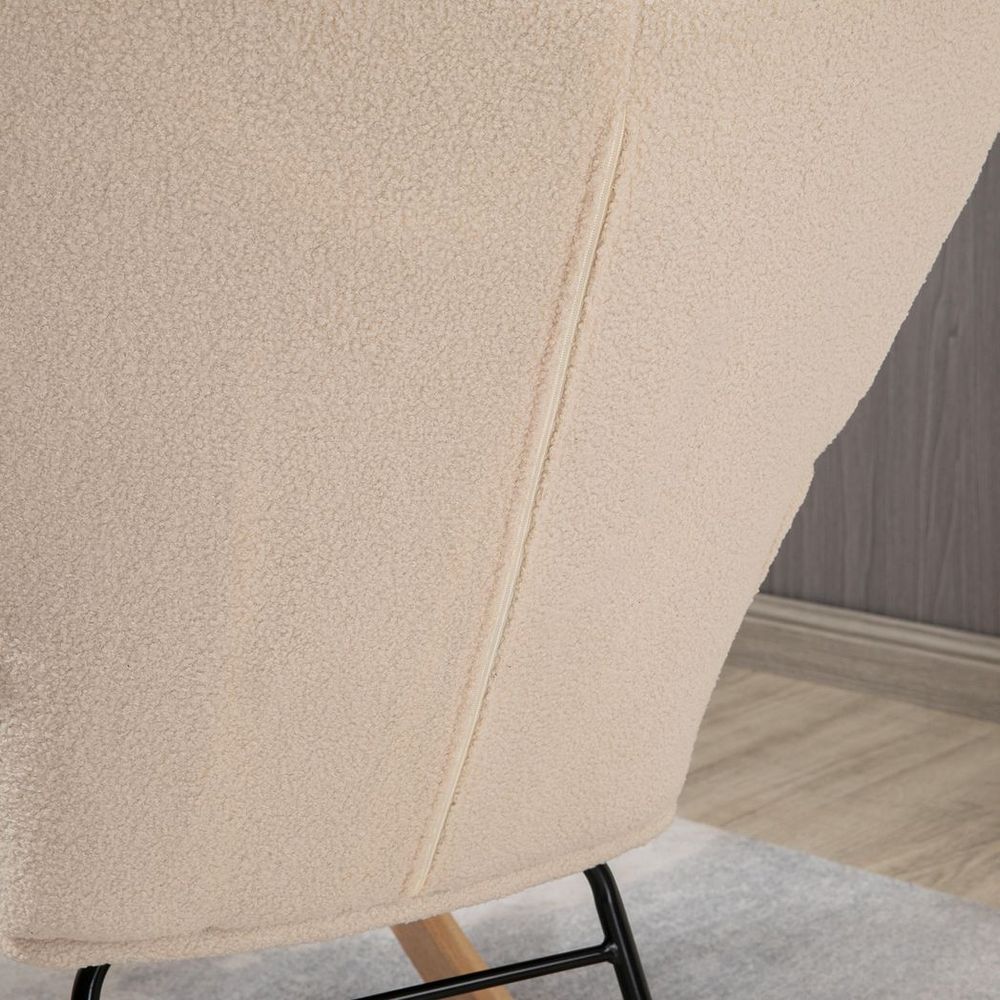 Beige Wingback Rocking Chair with Steel Frame and Wooden Base for Nursing Comfort