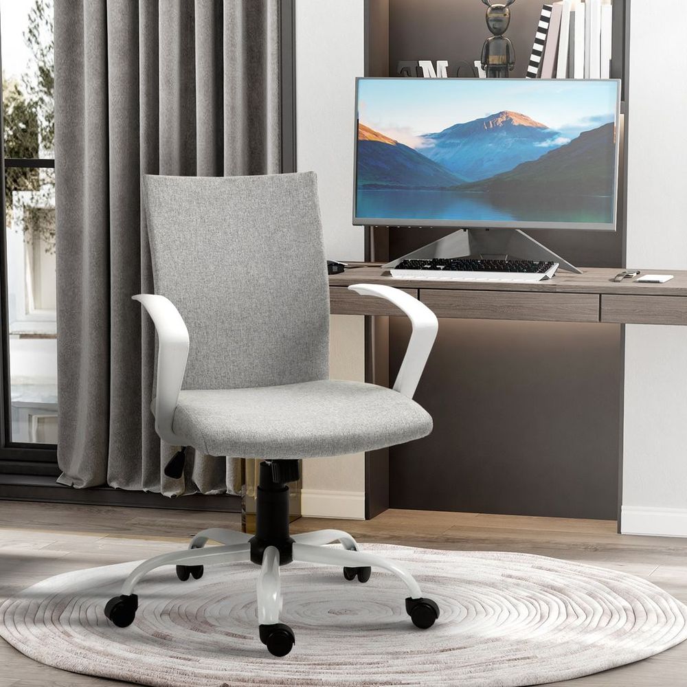 Light Grey Linen Swivel Office Chair for Home Study and Computer Desk Use