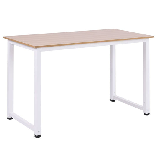 White Metal Frame Oak Grain Computer Desk, 120W x 60D x 76Hcm for Contemporary Office Decor