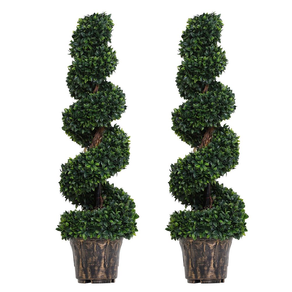 Set of 2 Green Artificial Boxwood Spiral Topiary Plants for Stylish Decoration