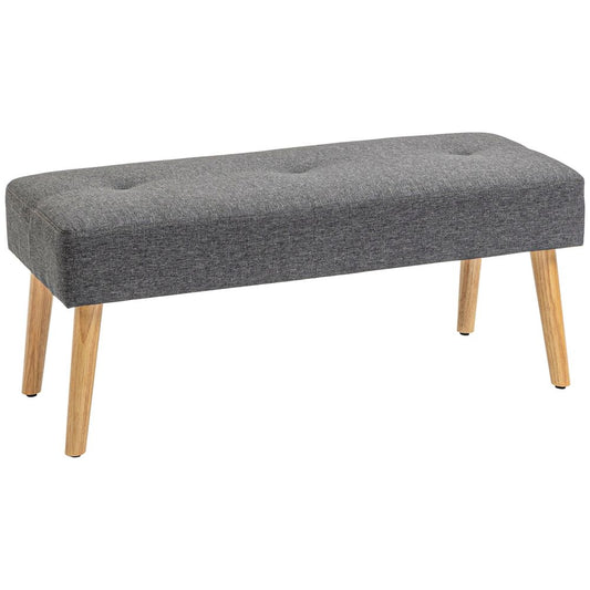 Upholstered Bed End Bench Ottoman: Tufted Linen for Entryway & Living Room