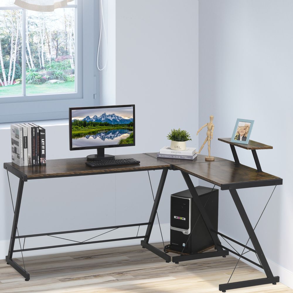 L-Shaped Round Corner Gaming Table with Storage Shelf for Organised Workspaces