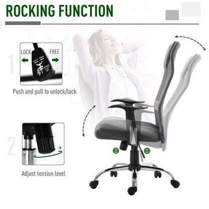 Grey High Back Mesh Office Chair with Swivel, Headrest, and Armrests for Support