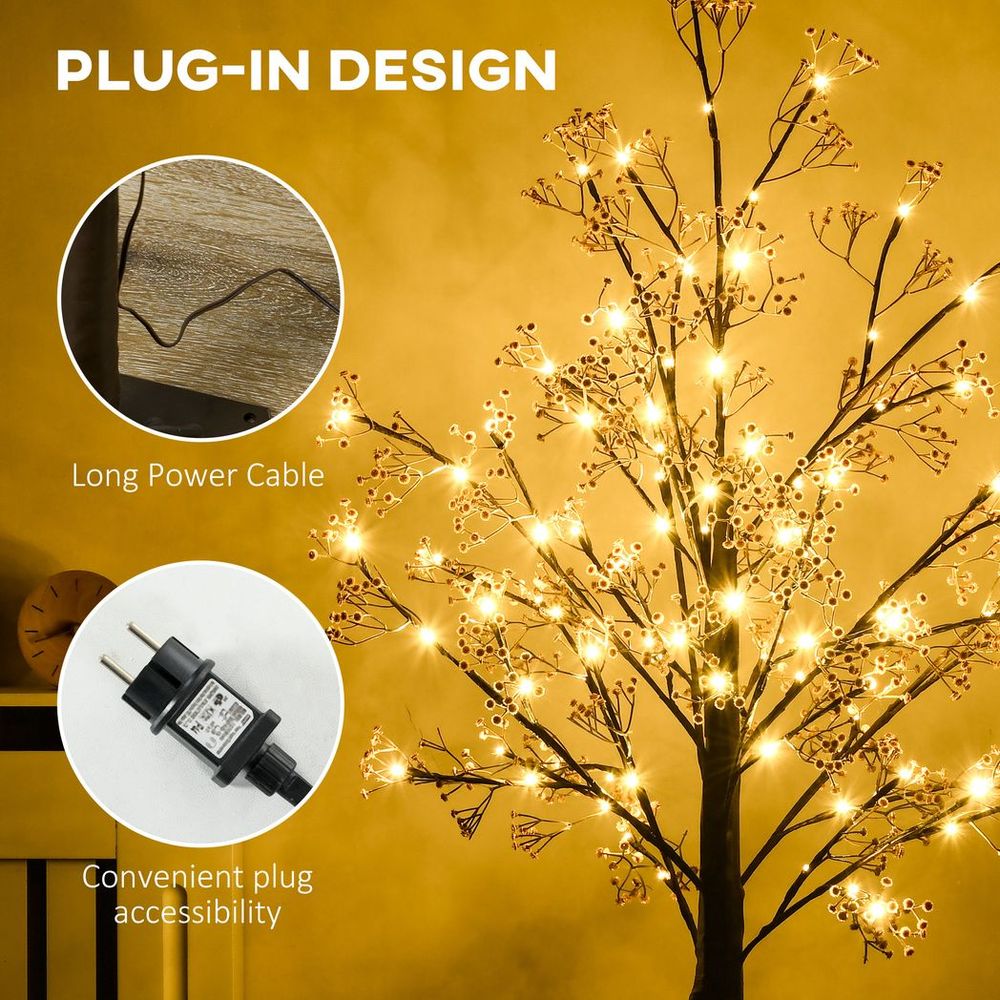 5FT Artificial Tree Featuring Warm White LED Lights and Baby Breath Flowers for Holiday Decor