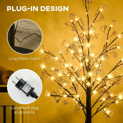 5FT Artificial Tree Featuring Warm White LED Lights and Baby Breath Flowers for Holiday Decor