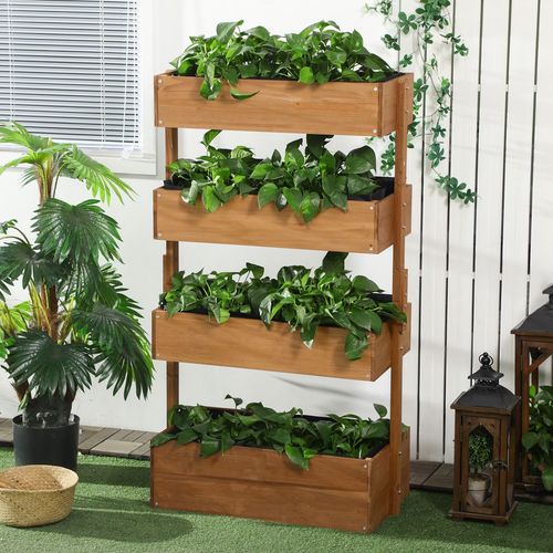 Vertical Wooden Planter: Four-Tiered Raised Garden Bed in Vibrant Orange