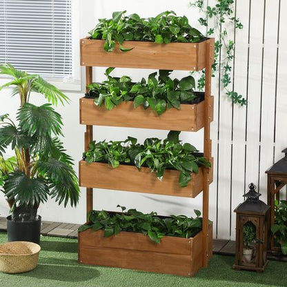 Vertical Wooden Planter: Four-Tiered Raised Garden Bed in Vibrant Orange