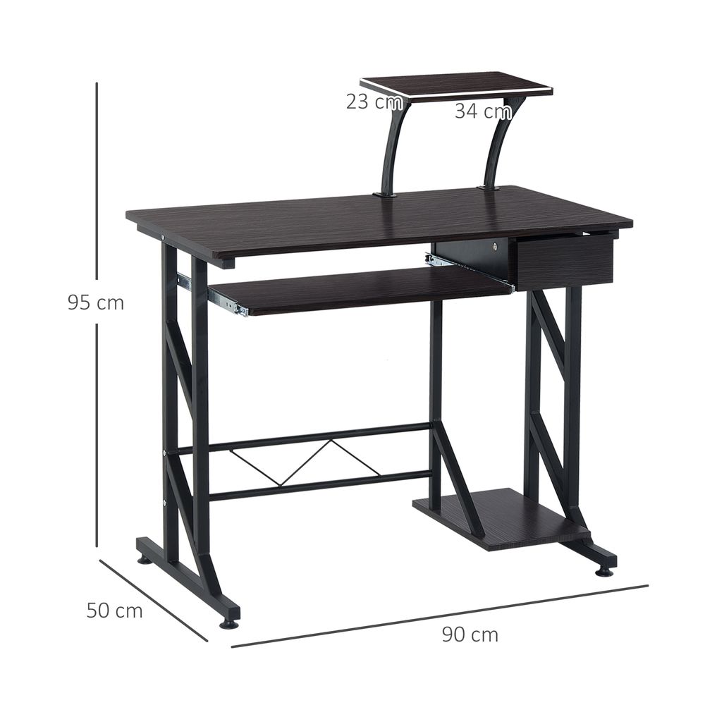 Quality Dark Brown Wood Computer Desk with Shelf Tray for Office Efficiency