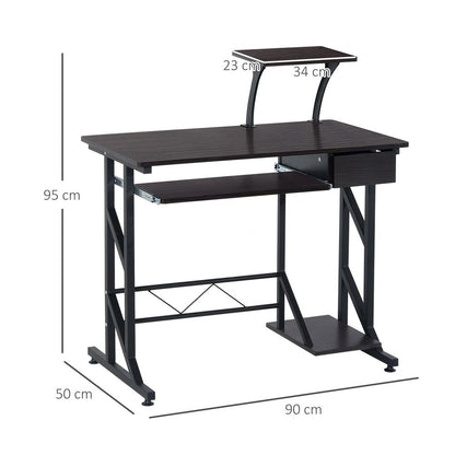 Quality Dark Brown Wood Computer Desk with Shelf Tray for Office Efficiency