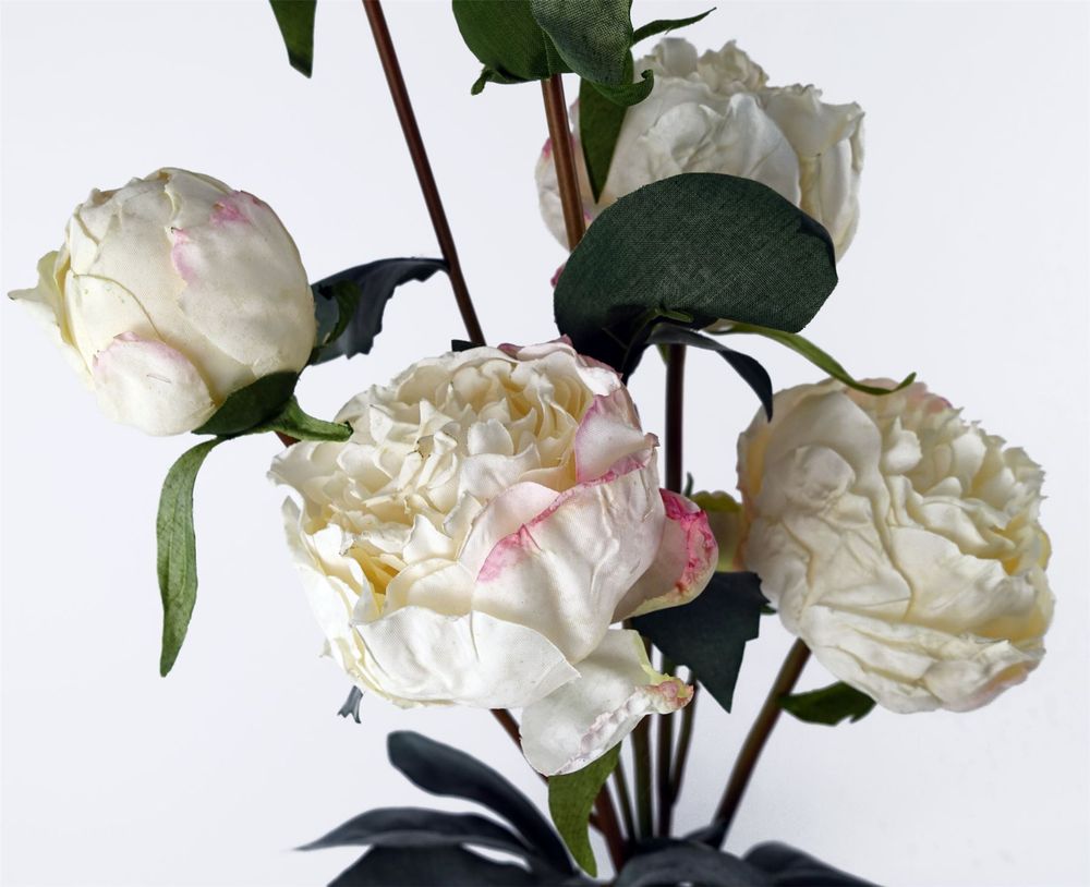 Pack of 6 x 55cm Cream Artificial Peony Stems - 24 Flowers, 18 Buds
