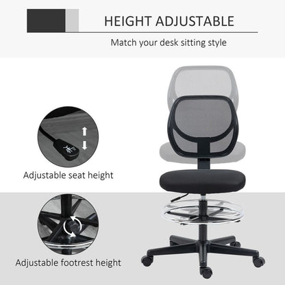 Black Draughtsman Chair with Adjustable Footrest Ring, Ideal for Office and Studio Use