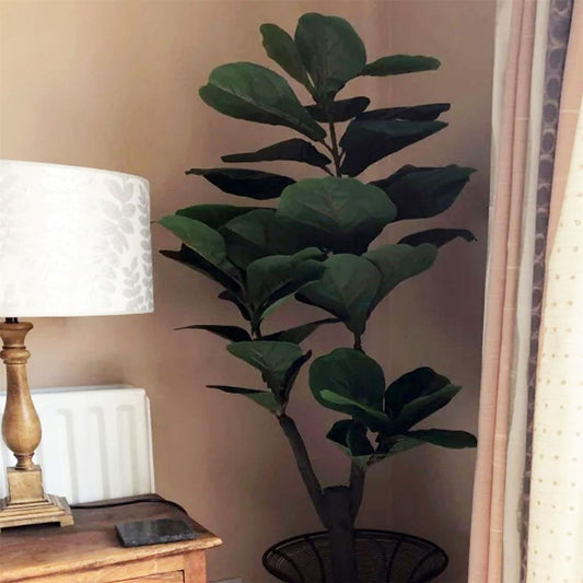 120cm (4ft) Large Artificial Fiddle Fig Tree: Ficus Evergreen Plant