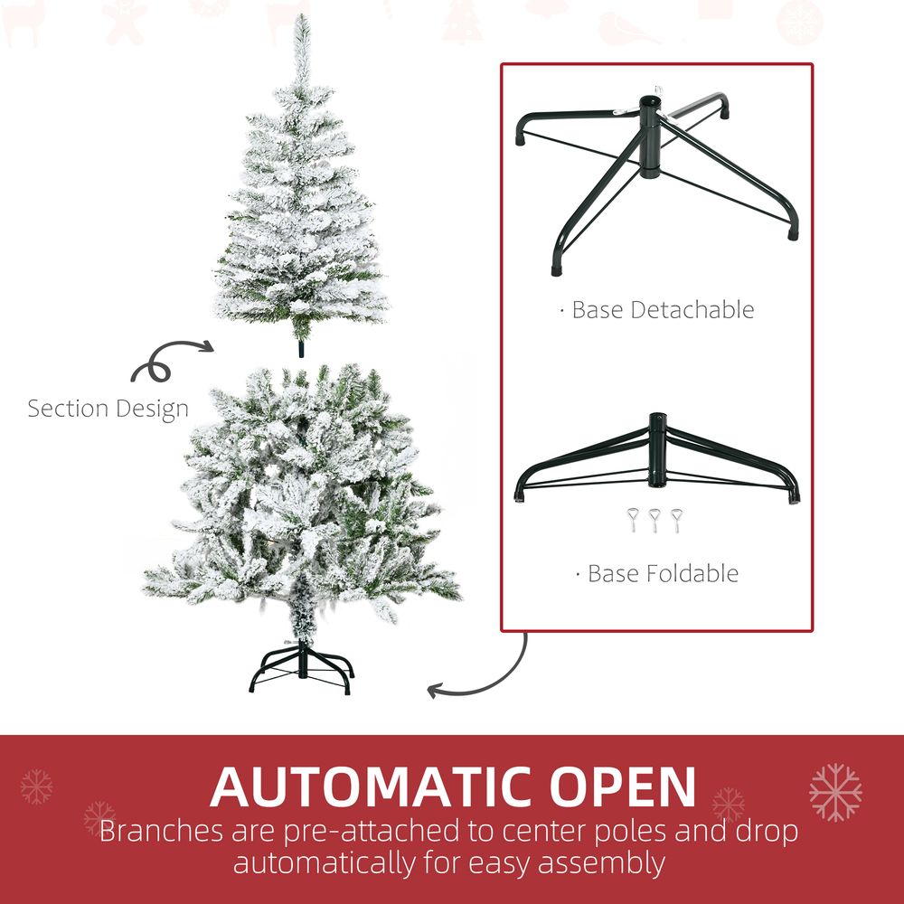 5FT Snow Flocked Artificial Christmas Tree with Realistic Branch Tips for Authentic Festive Feel