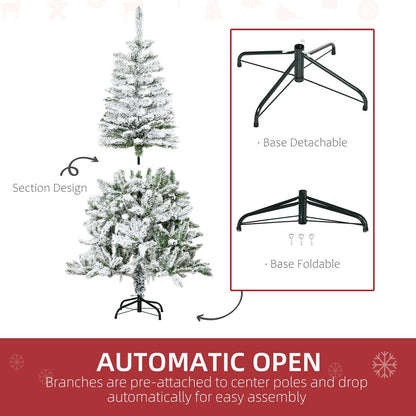 5FT Snow Flocked Artificial Christmas Tree with Realistic Branch Tips for Authentic Festive Feel