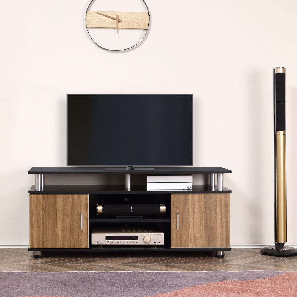 Black and Walnut TV Cabinet Stand: Entertainment Centre & Media Console