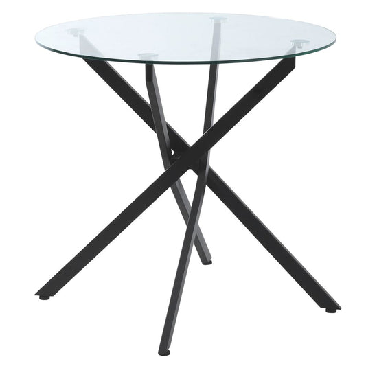 Clear Glass Side Table with Round Metal Base, Black Dining Table