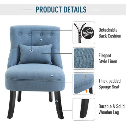 Fabric Dining Chair - Single Sofa, Upholstered with Pillow, Solid Wood Legs, Living Room