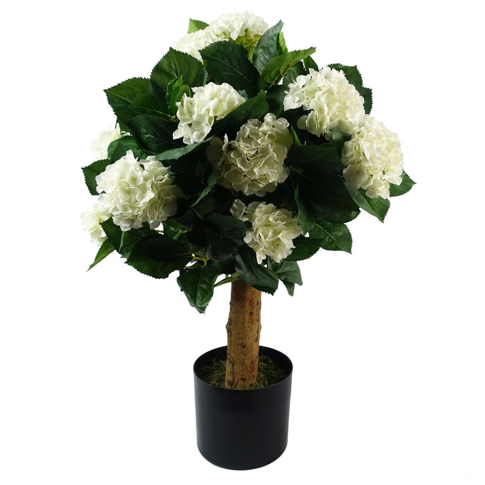 75cm Potted Artificial White Hydrangea Bush - Realistic Indoor Display