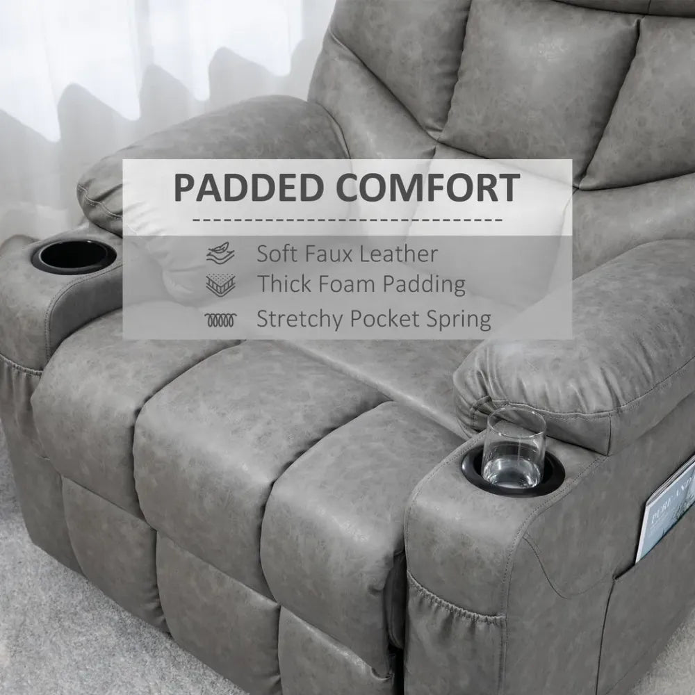 Grey PU Leather Manual Recliner Armchair with 360° Swivel Function for Comfort