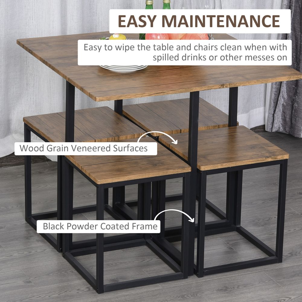 5-Piece Dining Set with MDF Topped Steel Table and 4 Stools in Black and Brown