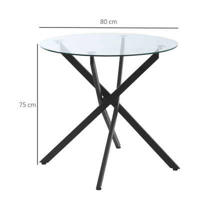 Clear Glass Side Table with Round Metal Base, Black Dining Table