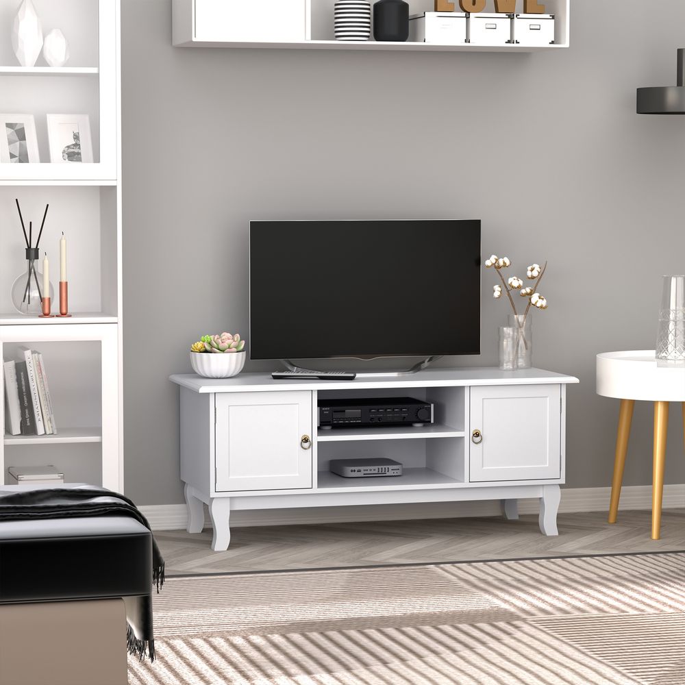 Ivory White MDF TV Stand Unit, Corner Table Design, Modern Look