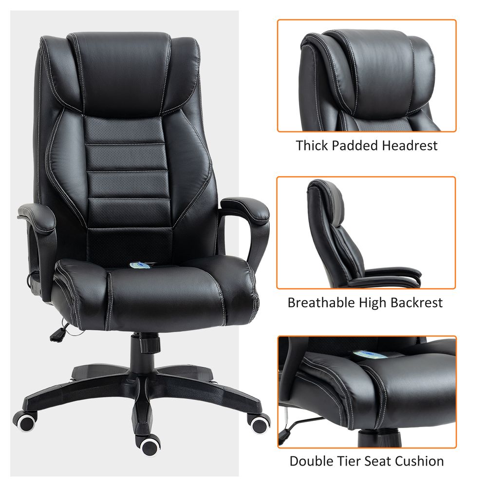 Black Executive Office Chair with High Back and 6-Point Vibration Massage