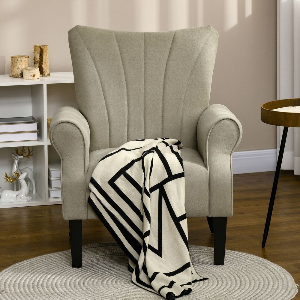 Upholstered Modern Accent Armchair with Wood Legs in Beige for Stylish Living Spaces