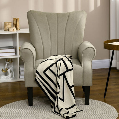Upholstered Modern Accent Armchair with Wood Legs in Beige for Stylish Living Spaces
