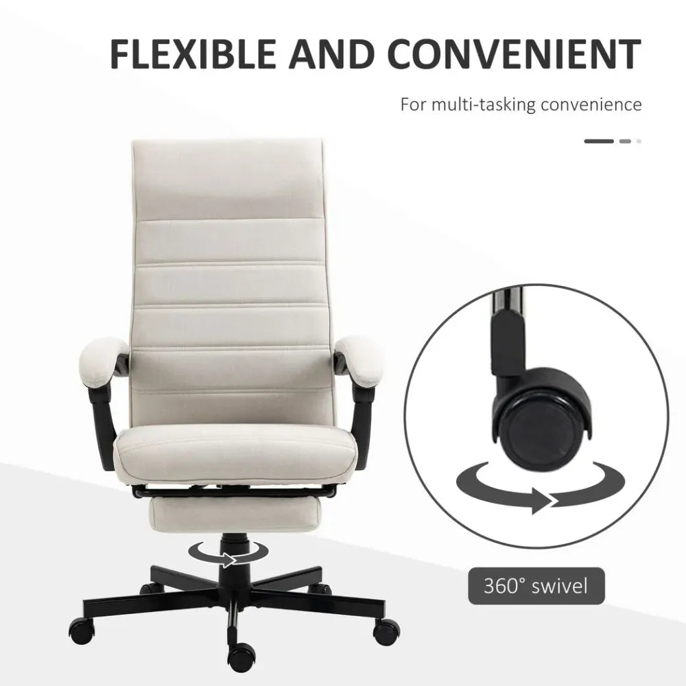 White High-Back Reclining Office Chair for Bedroom, Study, or Living Room Use