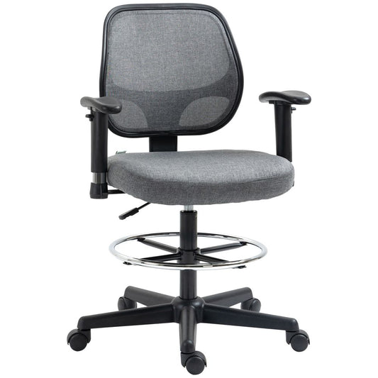 Tall Office Drafting Chair with Foot Ring, Armrests, and Wheels for Comfort and Mobility