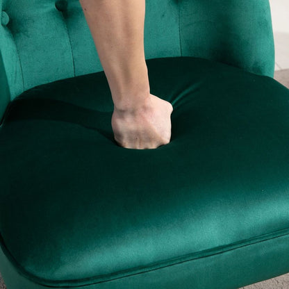 Dark Green Tufted Wingback Accent Chair with Rubber Wood Legs for Elegant Decor