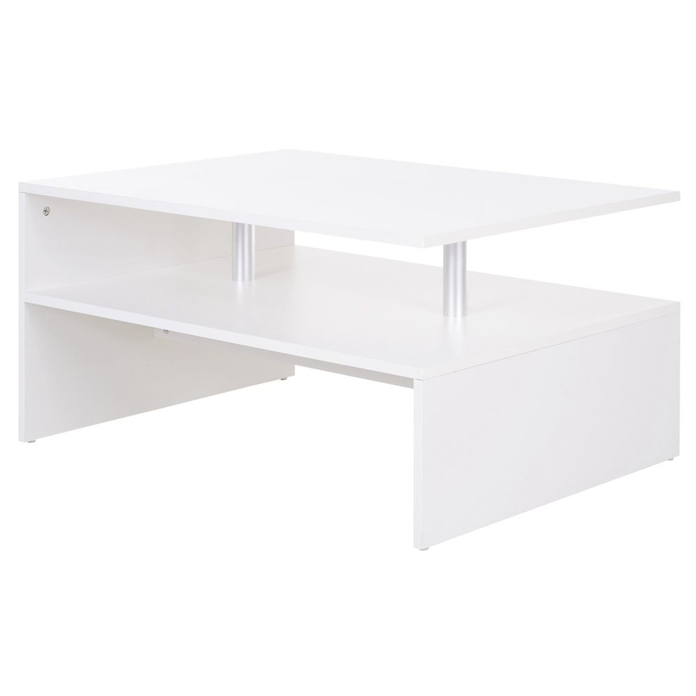 2-Tier White Coffee Table: Modern Rectangular Side & End Table