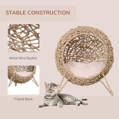 Ball-Shaped Rattan Cat House with Natural Wood Finish for Stylish Pet Comfort